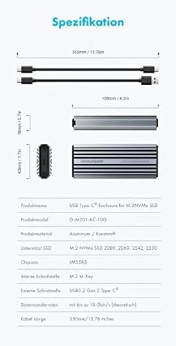 Kietasis diskas Nezatříděno Graugear prijungimo stotelė GRAUGEAR externes Gehäuse M.2NVMe SSD PCIe3.0 10Gbit mažmeninė prekyba