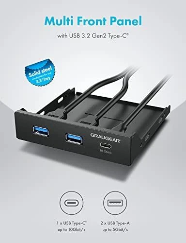 Graugear „Graugaer Pilkas Gear“ daugiafunkcis priekinis skydelis su USB šakotuvu