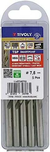 Tivoly Metalo grąžtas 7.5x109mm, "Smart Point" pakopinis antgalis - 5vnt