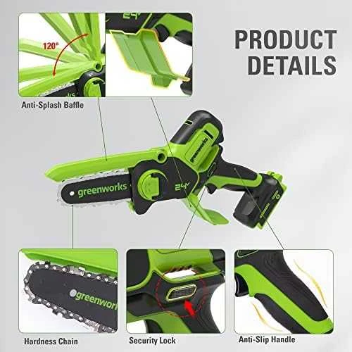 Grandininis pjūklas Greenworks G24MCS10; 24 V (be akumuliatoriaus ir pakrovėjo)