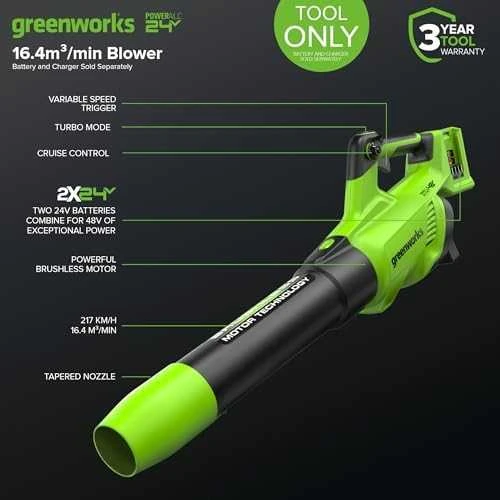 Akumuliatorinis lapų pūstuvas Greenworks GD24X2AB; 48 V (be akumuliatoriaus ir pakrovėjo)