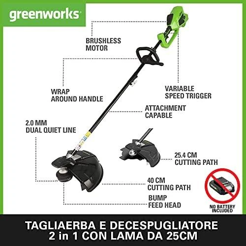 Greenworks žoliapjovė ir krūmapjovė GD40BC 40 cm 40V, be akumuliatoriaus ir kroviklio