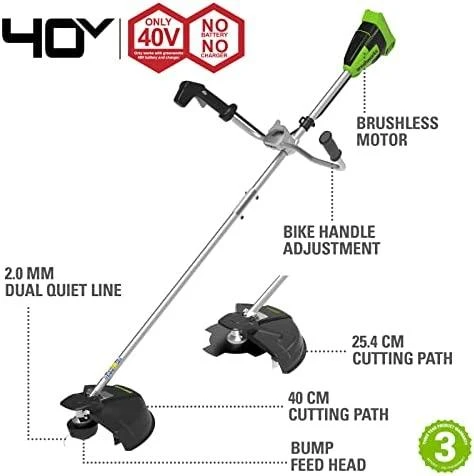 Žoliapjovė - trimeris Greenworks GD40BCB; 40 V (be akumuliatoriaus ir pakrovėjo)