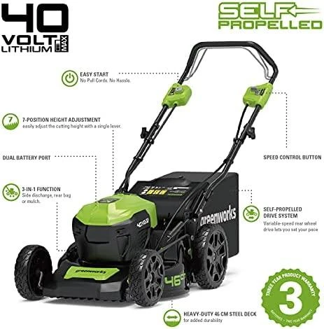 Akumuliatorinė savaeigė vejapjovė Greenworks GD40LM46SP (be akumuliatoriaus ir kroviklio)