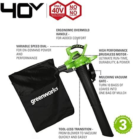 Greenworks GD40BV Lapų pūstuvas / siurblys 40V, be akumuliatoriaus ir kroviklio