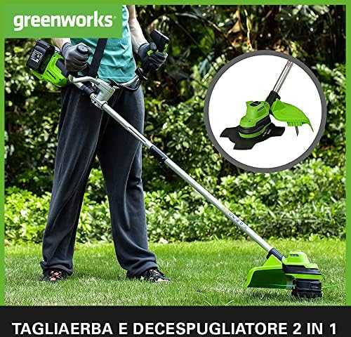Greenworks akumuliatorinė krūmapjovė 48 V, 38 cm, su 2 x 24 V 4 Ah akumuliatoriais 2107807UD