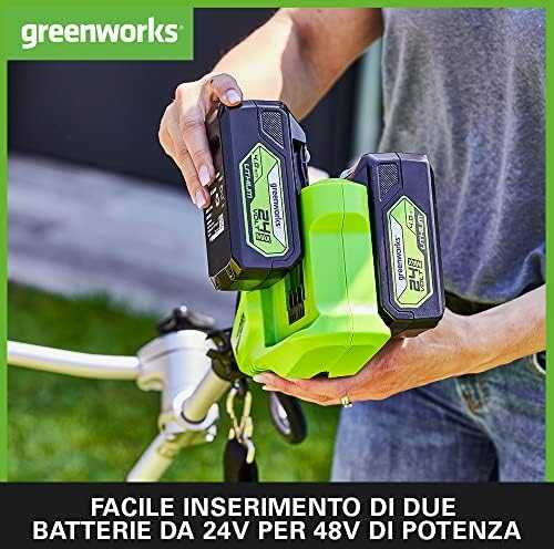 Greenworks akumuliatorinė krūmapjovė 48 V, 38 cm, su 2 x 24 V 4 Ah akumuliatoriais 2107807UD