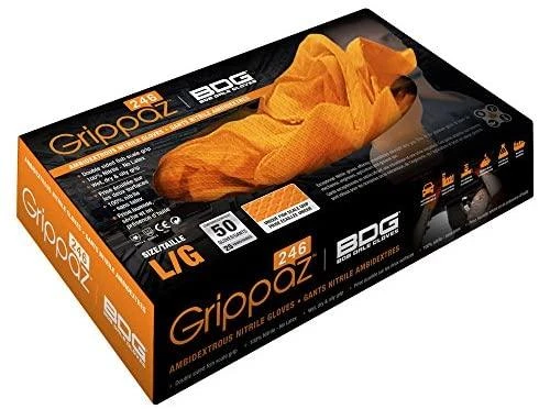 Vienkartinės nitrilinės pirštinės M-Safe Grippaz 246OR, 50 vnt dėžėje, 0,15mm storis, oranžinės, 8/M