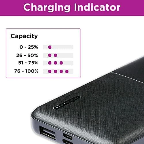 „Grixx“ nešiojamoji baterija, 10000 mAh, su mikro USB ir USB-C, juoda