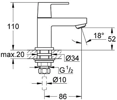 Kranas šalto vandens Grohe, Eurocube XS-dydis