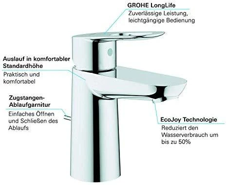 Grohe BauLoop S praustuvo maišytuvas su dugno vožtuvu (plastik), chromas