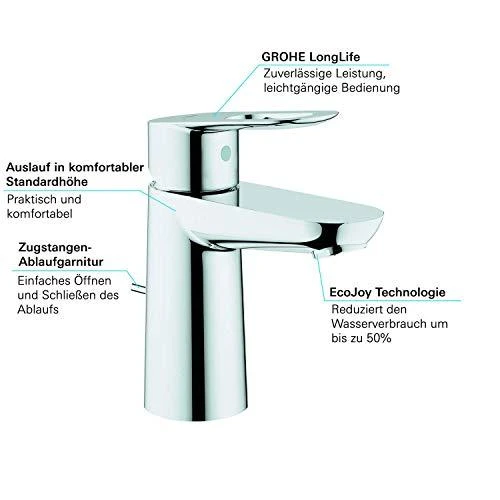 Grohe BauLoop S praustuvo maišytuvas su dugno vožtuvu (plastik), chromas
