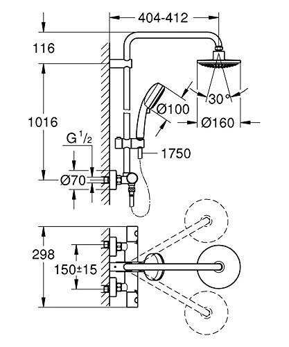 Grohe Tempesta Cosmo160 termostatinė dušo sistema. chromas (yra naujas 26670000)