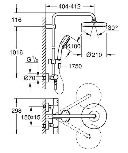 Grohe Tempesta Cosmo 210 termostatinė dušo sistema. chromas (yra naujas 26689000)