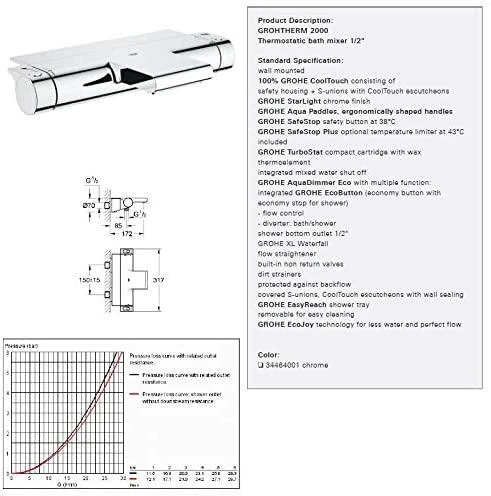 Termostatinis vonios maišytuvas Grohe, Grohtherm 2000 su lentynėle