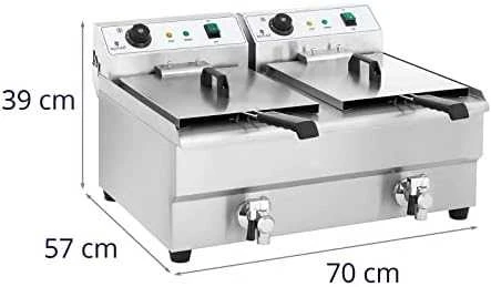 Royal Catering Keptuvė, dviejų kamerų maitinimo gruzdintuvė su čiaupais, 230V 2x16L