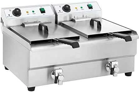 Royal Catering Keptuvė, dviejų kamerų maitinimo gruzdintuvė su čiaupais, 230V 2x16L