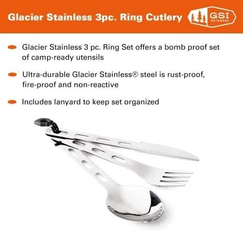JAV GSI Glacier stainless ring cutlery 3pc valgymo įrankiai