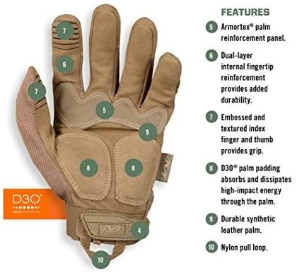 Mechanix Wear Pirštinės Mechanix M-Pact® Coyote 11/XL dydis. Velcro, TrekDry®, dirbtinė oda, delno, krumplių, Armortex®, pirštų apsauga, D30® apsauga nuo vibracijos