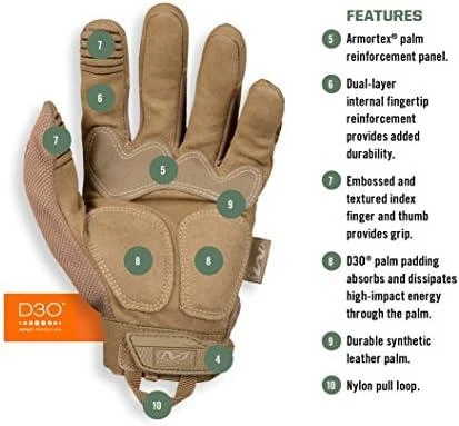 Mechanix Wear Pirštinės Mechanix M-Pact® Coyote XXL dydis. Velcro, TrekDry®, dirbtinė oda, delno, krumplių, Armortex®, pirštų apsauga, D30® apsauga nuo vibracijosvibracijos