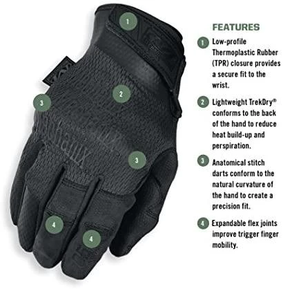 Mechanix Wear Pirštinės Mechanix Specialty 0.5 visos juodos XXL 0,5mm storio delnas. Velcro, dirbtinė oda, TrekDry®, Lycra