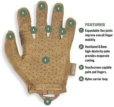 Mechanix Wear Pirštinės Mechanix SPECIALTY VENT, su skylutėmis ventiliacijai, Coyote L dydis. Velcro, dirbtinė 0.6mm oda.touchscreen technologija