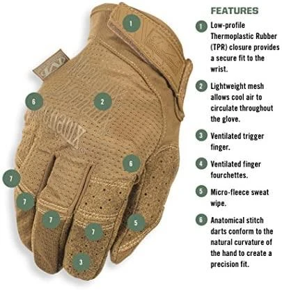 Mechanix Wear Pirštinės Mechanix SPECIALTY VENT, su skylutėmis ventiliacijai, Coyote L dydis. Velcro, dirbtinė 0.6mm oda.touchscreen technologija