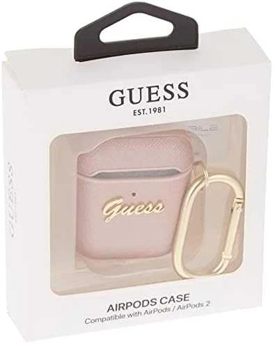 Dėklas GUESS GUA2SASMP AIRPODS 1/2 COVER Rožinis/Rožinis SAFFIANO SCRIPT METAL COLLECTION