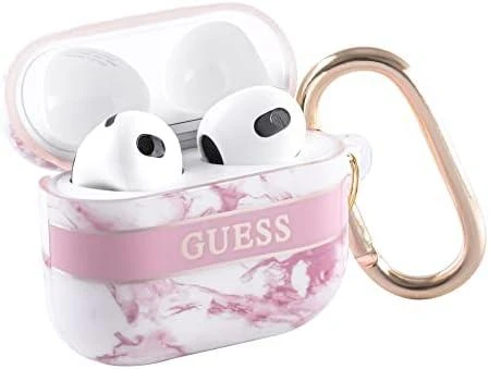 Guess GUA3HCHMAP AirPods 3 dėklas rožinės spalvos Marble Strap Collection