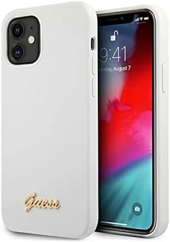 Guess GUHCP12SLSLMGWH Apple iPhone 12 mini 5,4″ baltos spalvos kietas dėklas Metal Logo Script