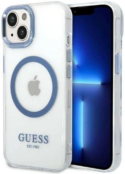 Guess GUHMP13MSAPSTK Apple iPhone 13 / 14 / 15 6.1″ juodos spalvos kietas dėklas Peony Logo Plate MagSafe