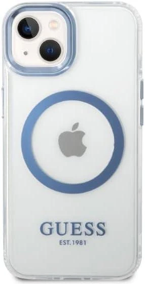 Guess GUHMP13MSAPSTK Apple iPhone 13 / 14 / 15 6.1″ juodos spalvos kietas dėklas Peony Logo Plate MagSafe