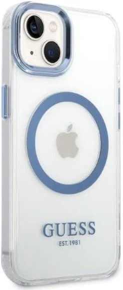 Guess GUHMP13MSAPSTK Apple iPhone 13 / 14 / 15 6.1″ juodos spalvos kietas dėklas Peony Logo Plate MagSafe