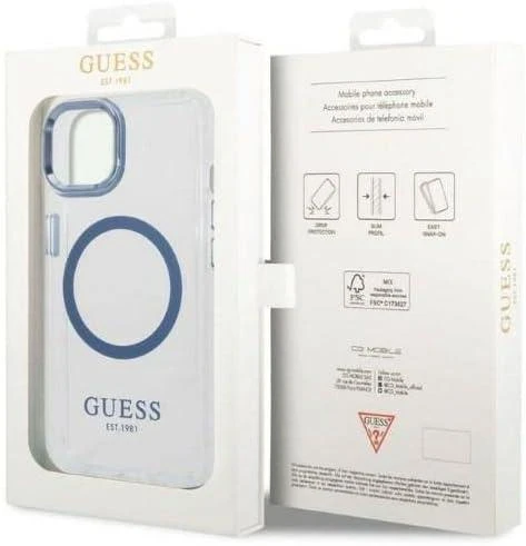 Guess GUHMP13MSAPSTK Apple iPhone 13 / 14 / 15 6.1″ juodos spalvos kietas dėklas Peony Logo Plate MagSafe