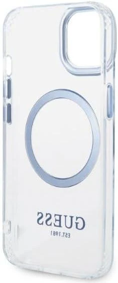 Guess GUHMP13MSAPSTK Apple iPhone 13 / 14 / 15 6.1″ juodos spalvos kietas dėklas Peony Logo Plate MagSafe
