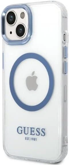 Guess GUHMP13MSAPSTK Apple iPhone 13 / 14 / 15 6.1″ juodos spalvos kietas dėklas Peony Logo Plate MagSafe