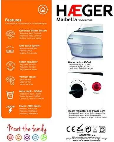 Lygintuvas su garų generatoriumi Haeger Marbella 0,9 L 2400W