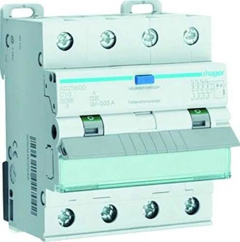 Hager 3P+N RCBO jungiklis su žaliu indikatoriumi