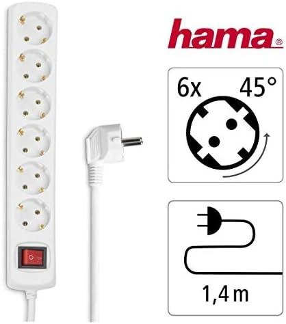 Prailginamasis laidas Hama 6-Ways, Jungiklis, 1,4m, Baltas