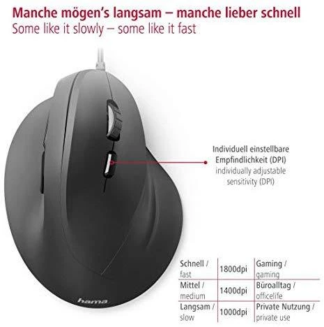 Hama EMC-500 su laidu vertikali pelė, juoda