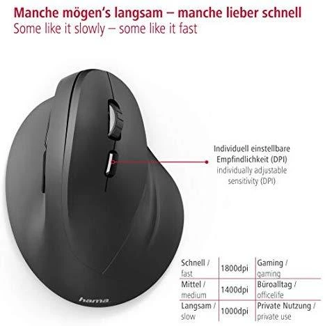 Belaidė pelė su 6 mygtukais  HAMA Vertical Ergonomic EMW-500, juoda