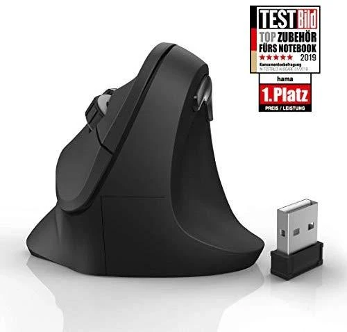 Belaidė pelė su 6 mygtukais  HAMA Vertical Ergonomic EMW-500, juoda