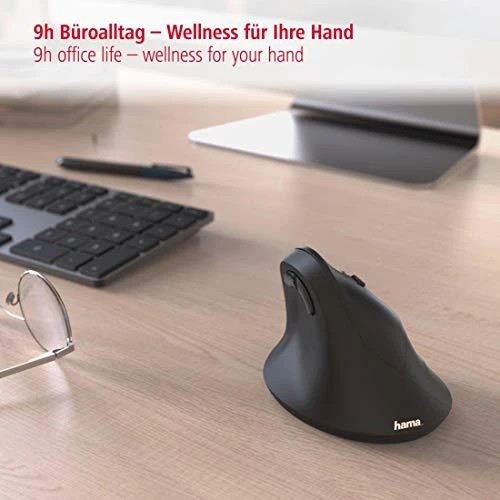 Belaidė pelė su 6 mygtukais  HAMA Vertical Ergonomic EMW-500, juoda