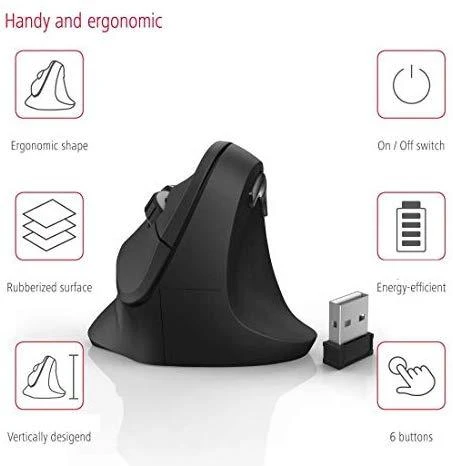 Belaidė pelė su 6 mygtukais  HAMA Vertical Ergonomic EMW-500, juoda