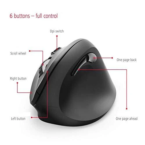 Belaidė pelė su 6 mygtukais  HAMA Vertical Ergonomic EMW-500, juoda