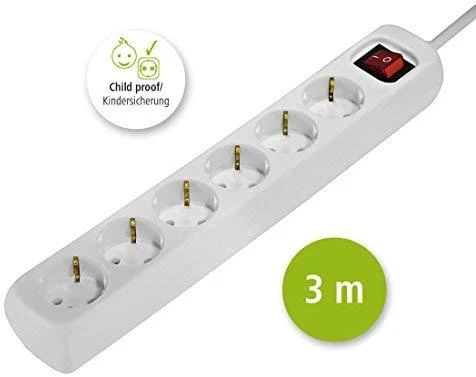 Hama Steckdosenleiste 6-fach, mit Schalter 3 m, Weiß