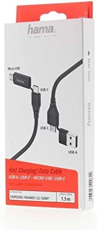Kabelis HAMA 4w1 Typ-C, micro-USB, USB-A Juodas