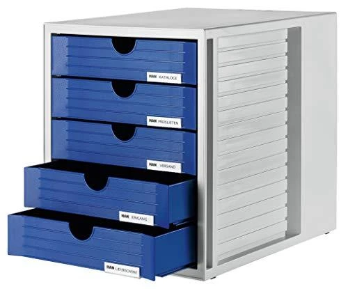 HAN Rinkinys 5 SZUFLADEK SYSTEM-BOX HAN A4 POLISTYREN SZARO-Mėlynas - HN145014-10