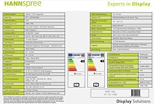 Monitorius Hannspree HT 161 HNB 39,6 cm (15.6") 1366 x 768 pikseliai Juoda „Multi-touch“ Stalo paviršius