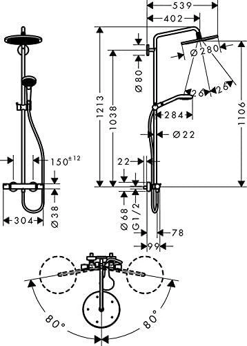 Termostatinė dušo sistema Hansgrohe Croma Select 280 Air 1jet, 26790000